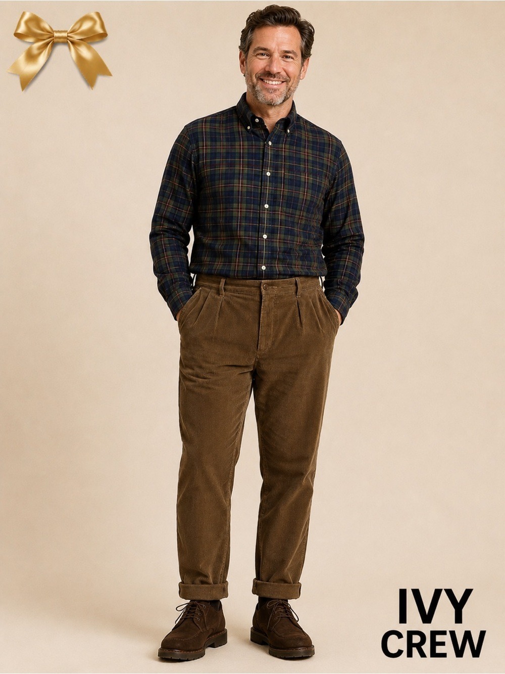 Ivy Crew 100% Cotton Brown Corduroy cuffed Pants 42/32